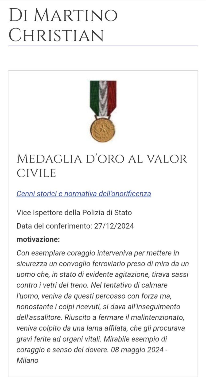 Medaglia d'oro al valore civile per Di Martino e Montanino 1 Di Martino movc