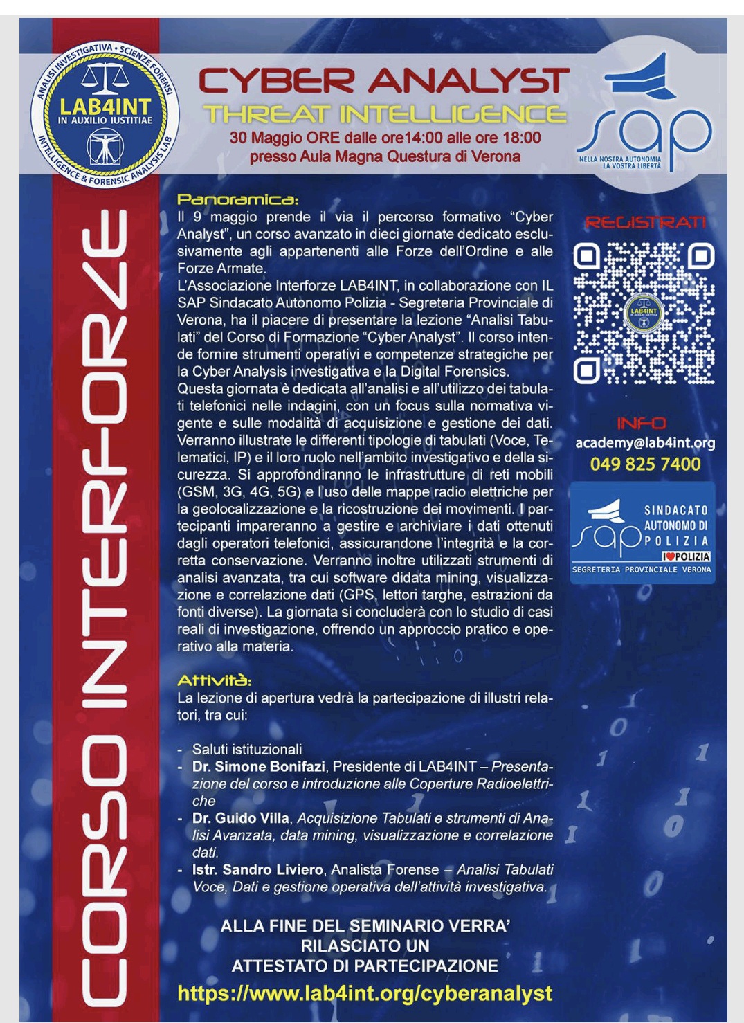 Cyber Analyst, il corso di Lab4int continua... 1 Corso cyber lab4int