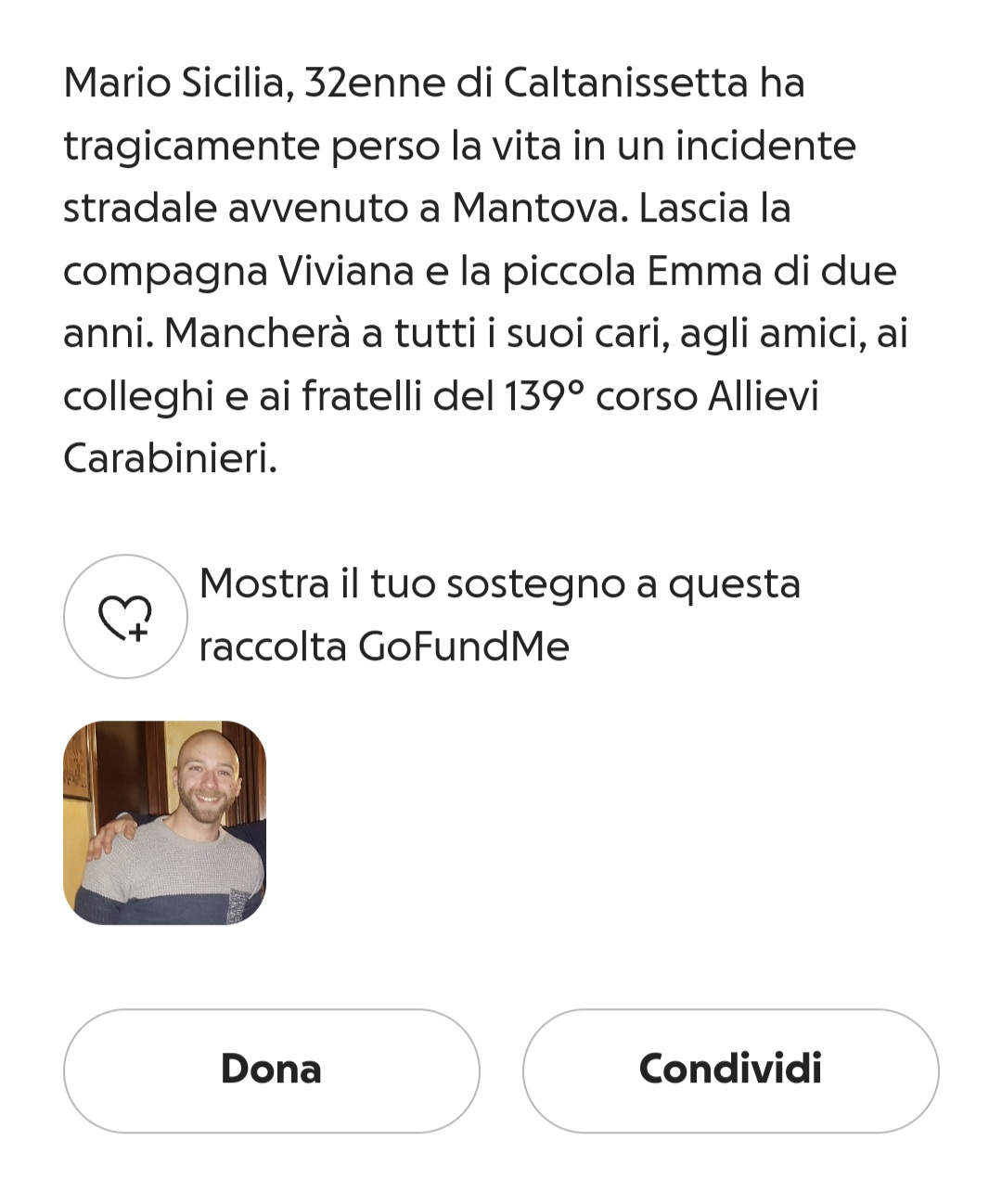 Incidente stradale, muore giovane Carabiniere, avviata raccolta fondi 1 Raccolta fondo carabinieri