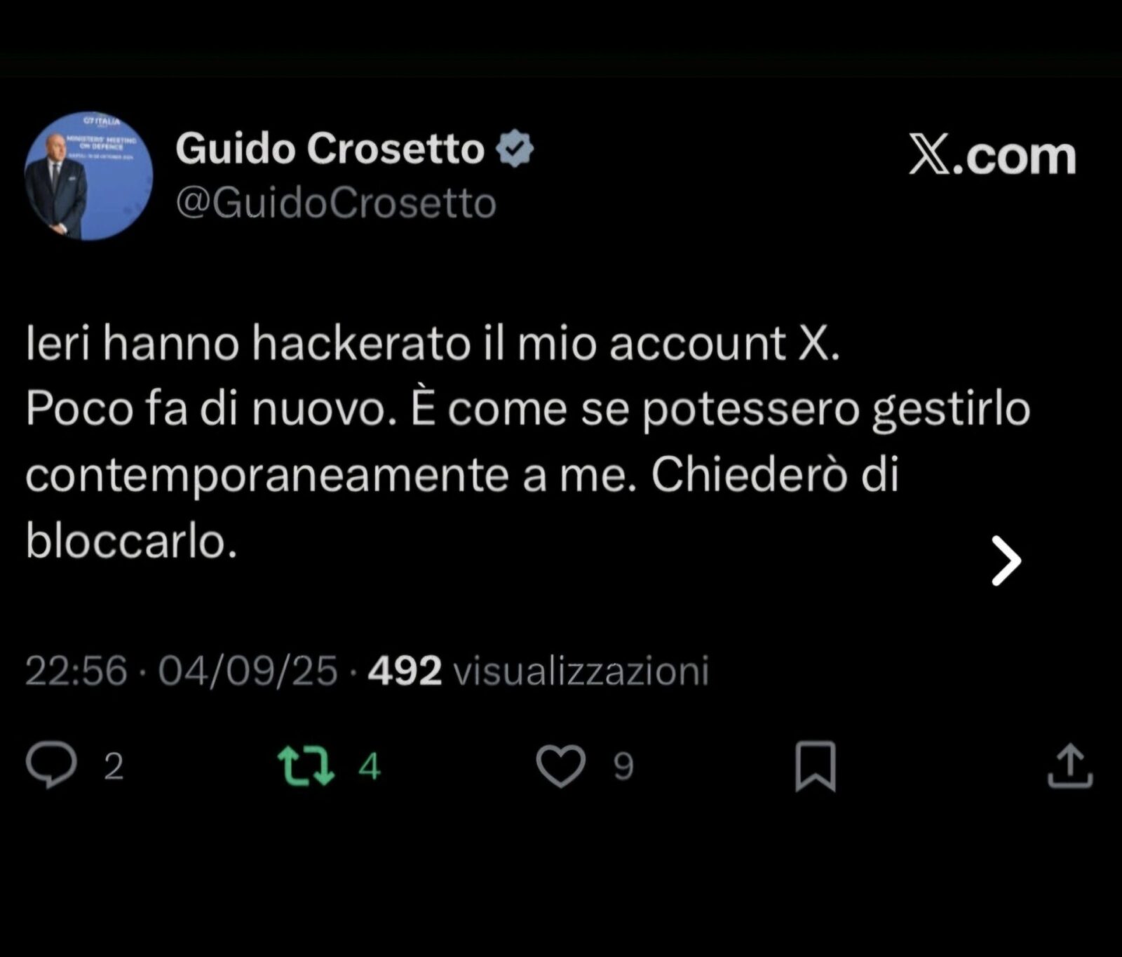 Account hackerato: Crosetto in lockdown 1 bozza automatica Difesa Magazine