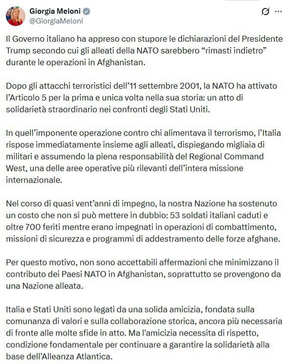 L'Italia s'è desta! Meloni rintuzza Trump 1 Italia risponde usa