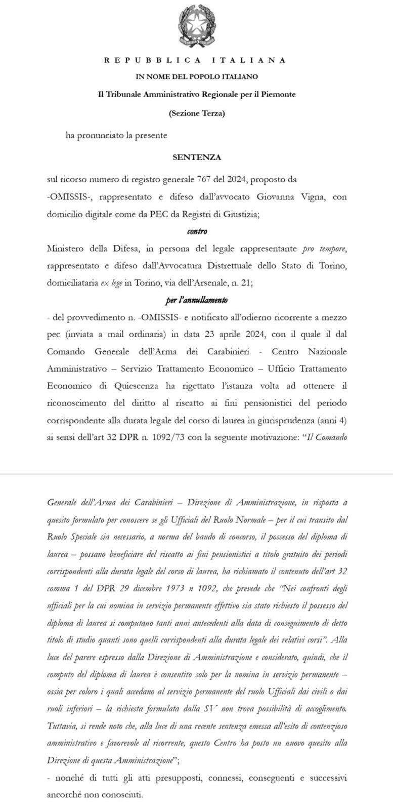 Riscatto laurea? Un diritto estensibile 1 Sentenza laurea